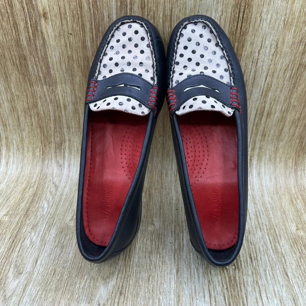 GH Bass Weejuns Loafers Women's Size 7.5 Black White Polka Dot Penny Shoes